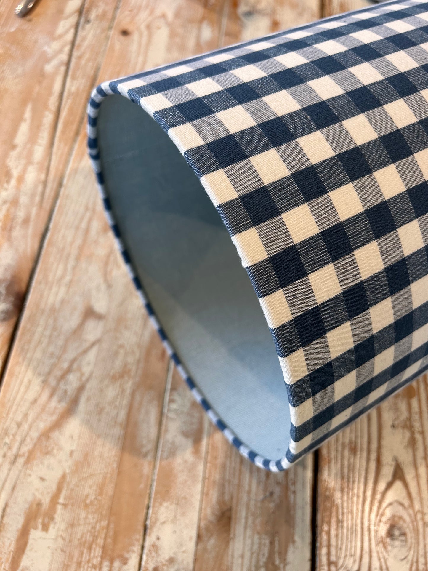 Navy Check & Duck Egg Blue Linen Lined Lampshade 25cm