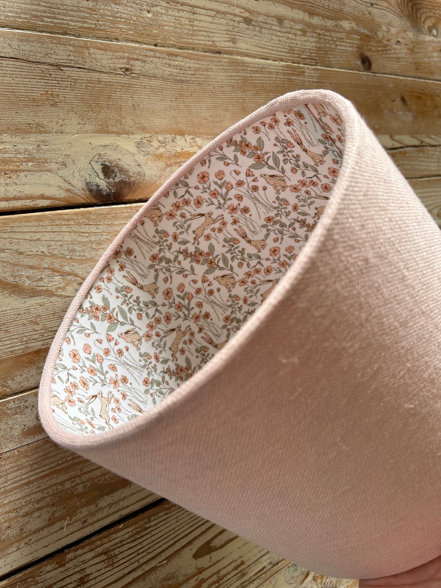Wildflower Hare Lined Pink Linen 25cm Drum Lampshade