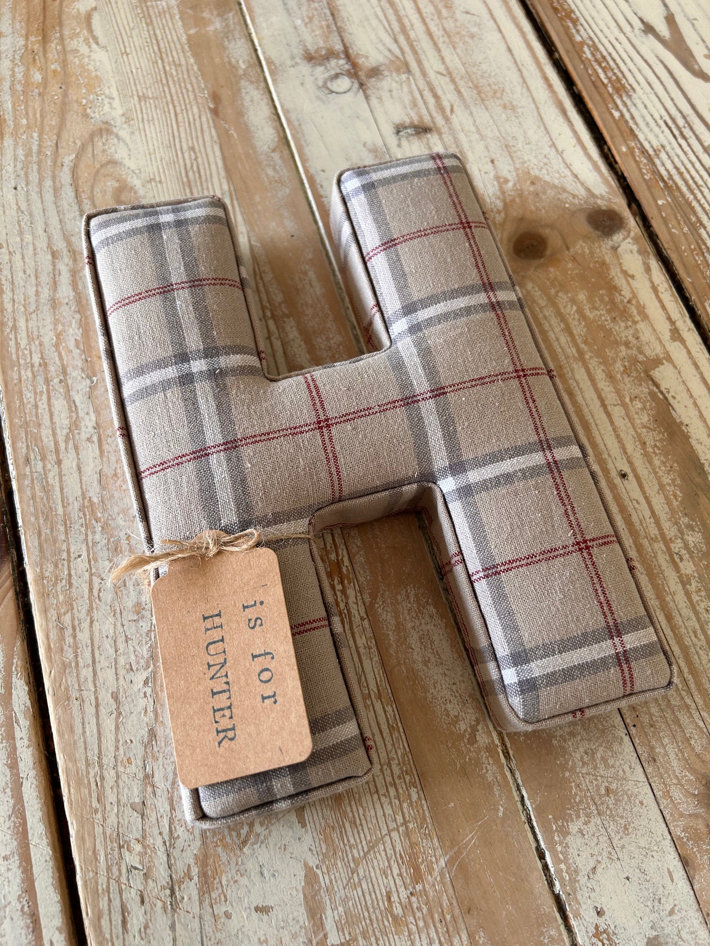 Plaid Natural Red & Grey Letter