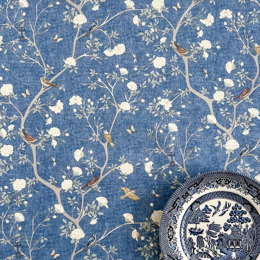 Camellia Garden White Fabric - Breeze